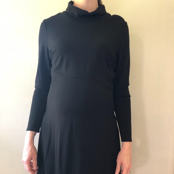 black turtleneck maternity dress Black Turtleneck Side Slit Maternity Midi Sweater Dress